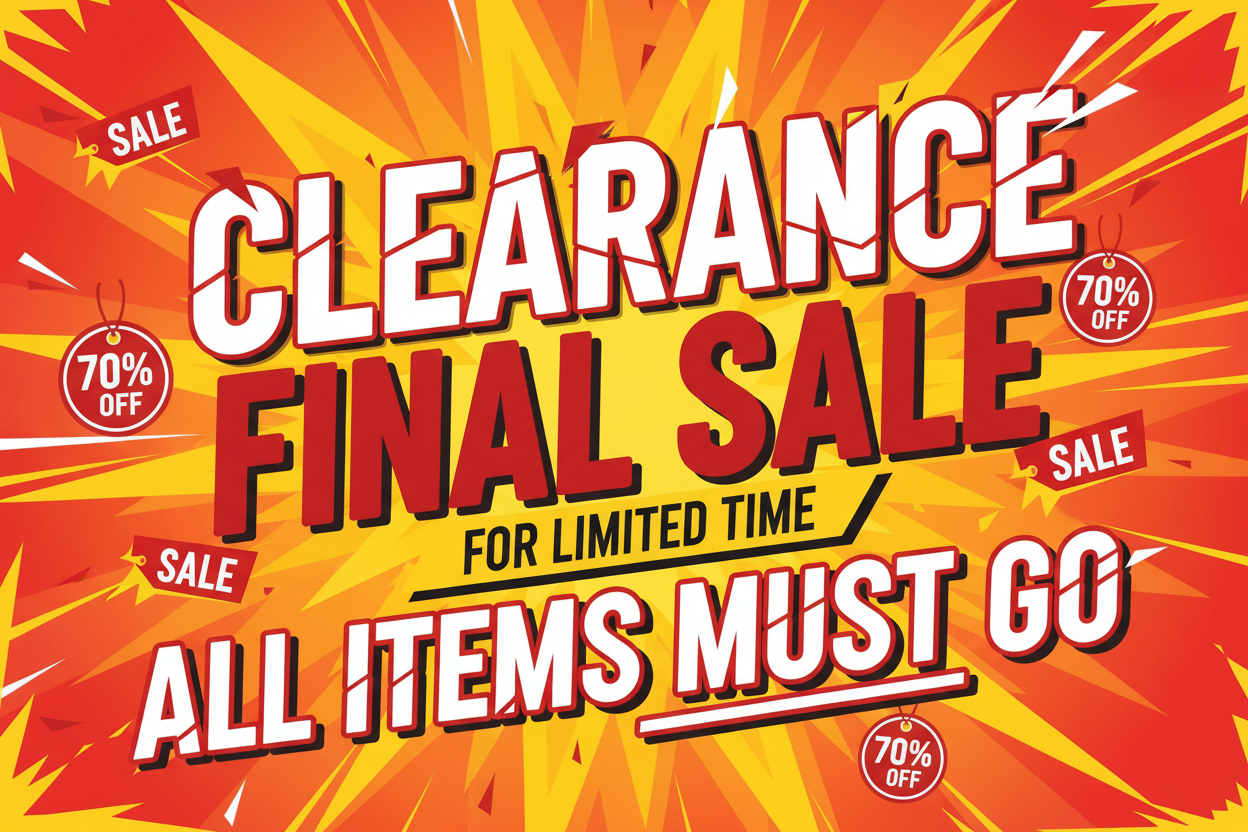CLEARANCE FINAL-SALE FOR LIMITED TIME ALL ITEMS MUST GO"